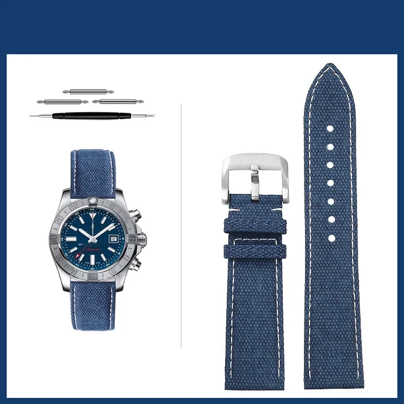 Versatile Yellow Nylon Leather Watch Strap | 22mm Men's Band