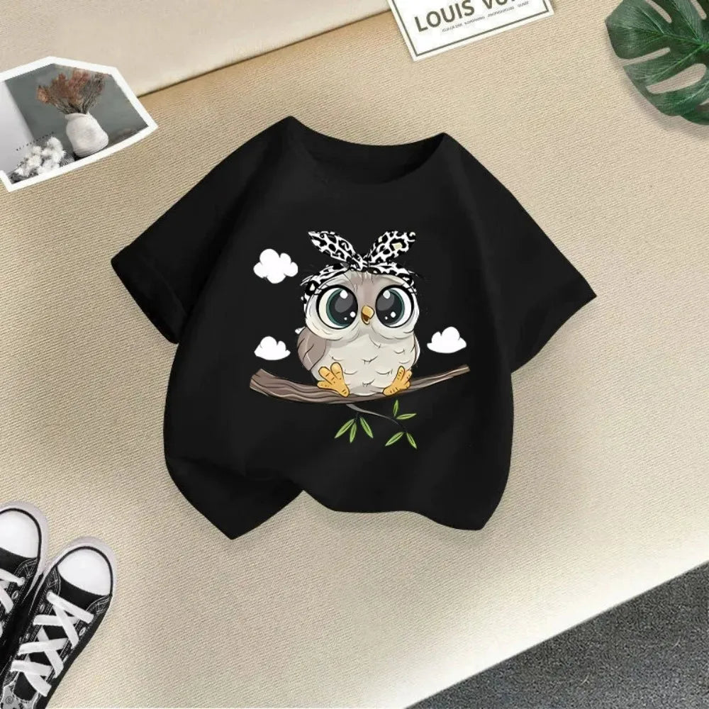 Summer Kids T-Shirt with Cartoon Owl Print | Comfortable Casual Tops