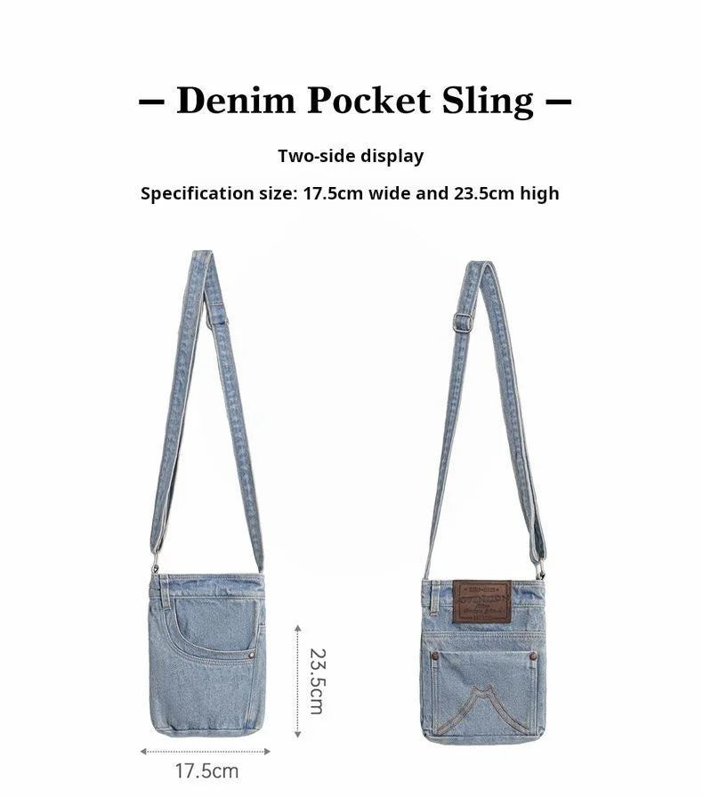 Vintage Washed Blue Denim Crossbody Bag | Unisex Canvas Tote