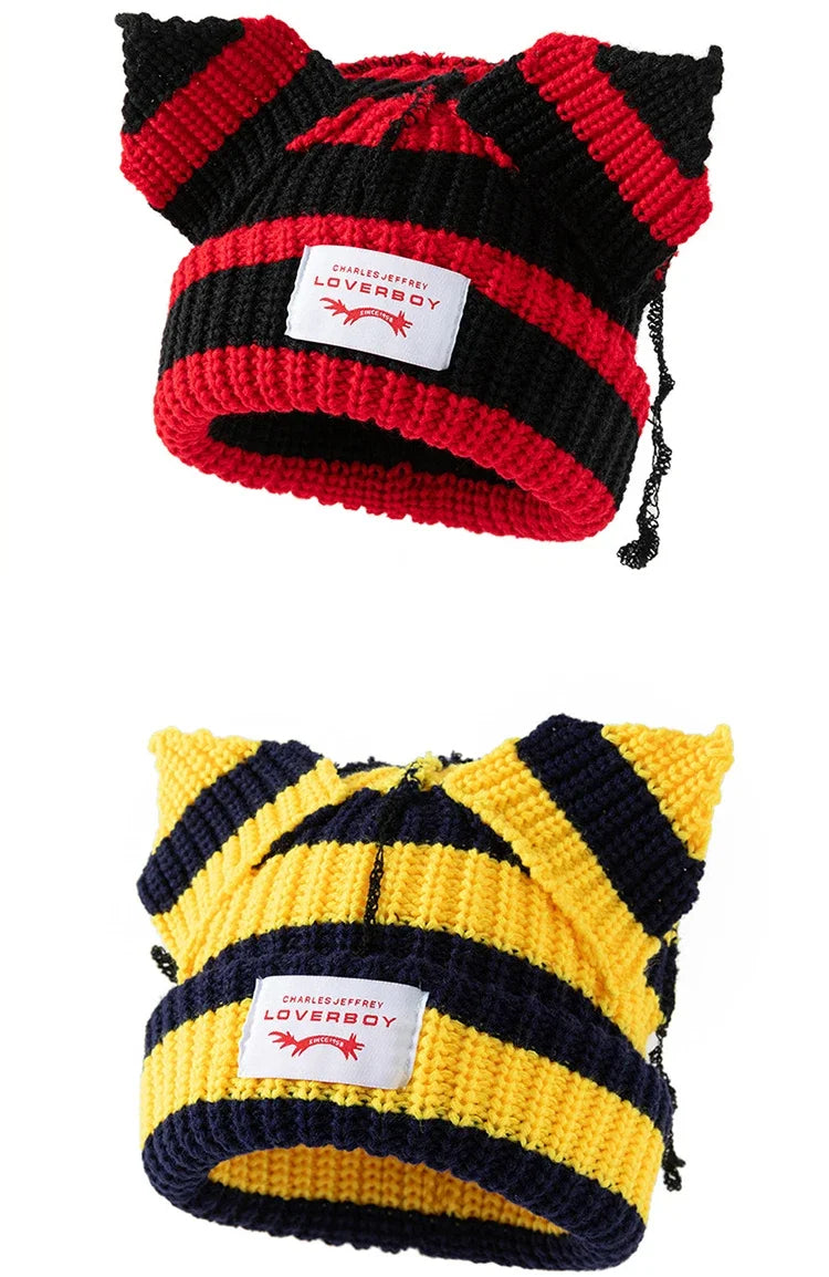 Unisex Cat Ear Beanie | Warm Crochet Knitted Skullies Hat