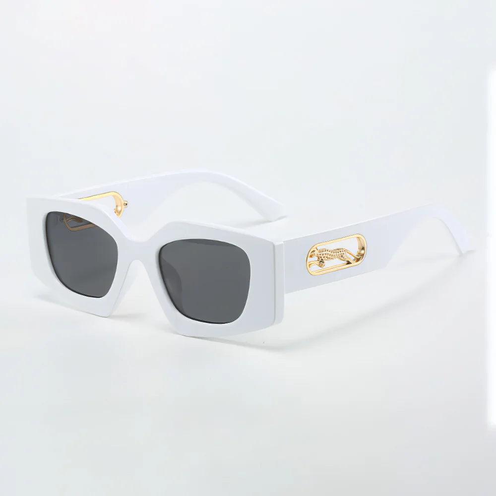 Stylish Women's Black Geometric Sunglasses with Gold Accents