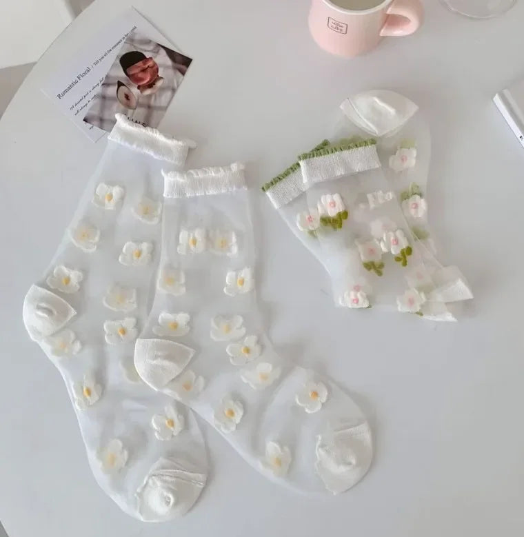 Women's Crystal Silk Socks | Ultra-Thin Breathable Lace Socks