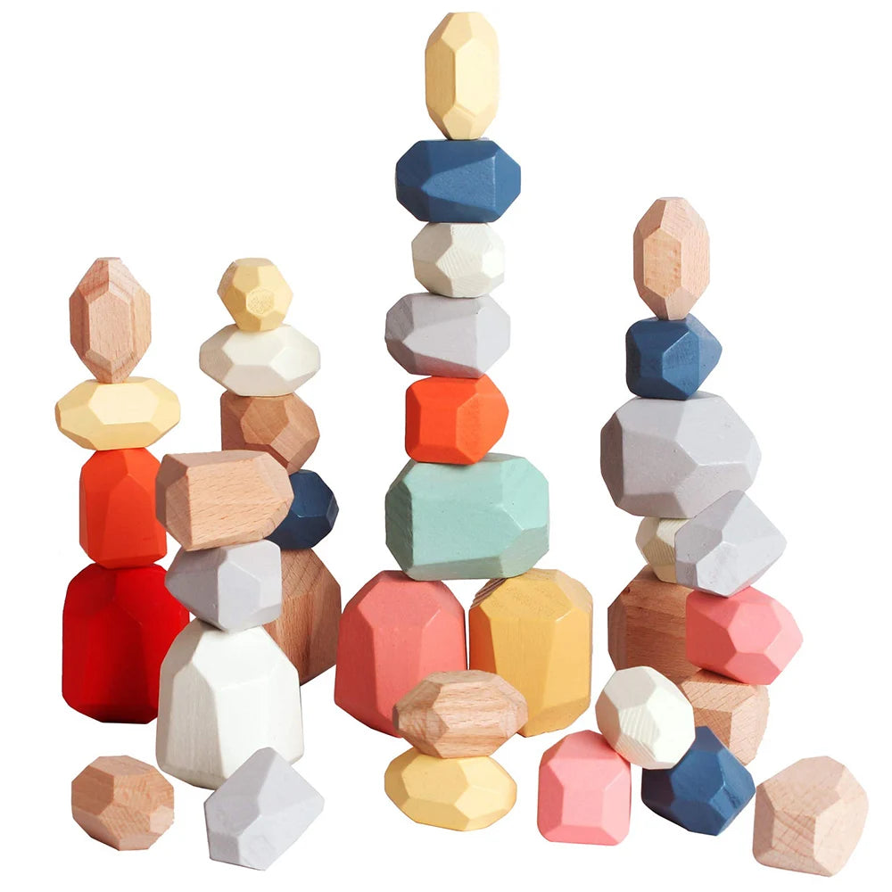 Wooden Sorting Stacking Rocks for Kids | Montessori Learning Toy