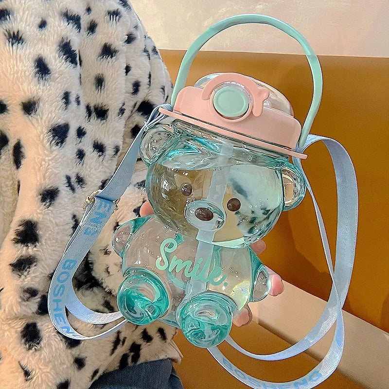 Cute Bear 1000ml Water Bottle | BPA-Free Straw Cup for Kids
