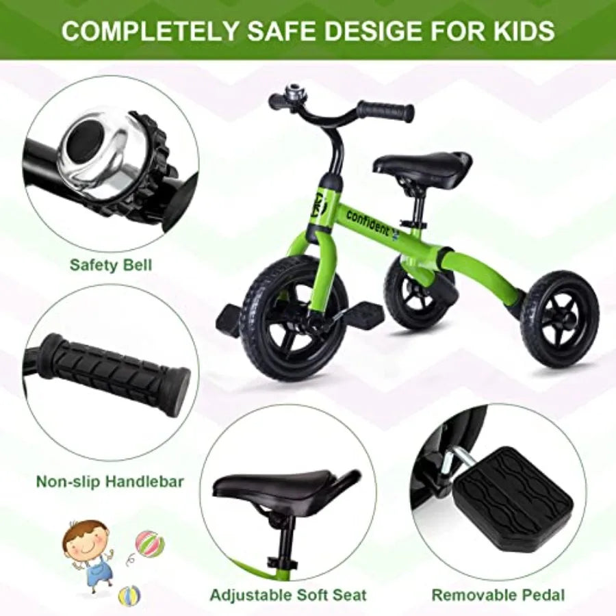 3 in 1 Green Folding Toddler Tricycle for Ages 2-5