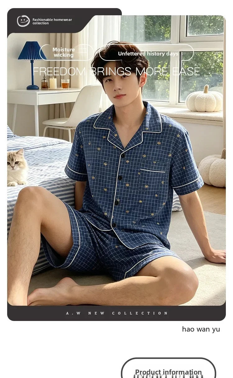 Men's Plaid Short Sleeve Pajamas | Comfortable Sleepwear Set