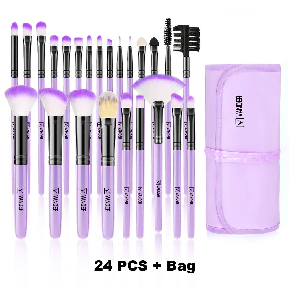 24 Piece Makeup Brush Set – Soft Bristle Synthetic Brushes with Wood Handles for Foundation, Blush, Eyeshadow, Powder & Blending – Full Face Beauty Tools