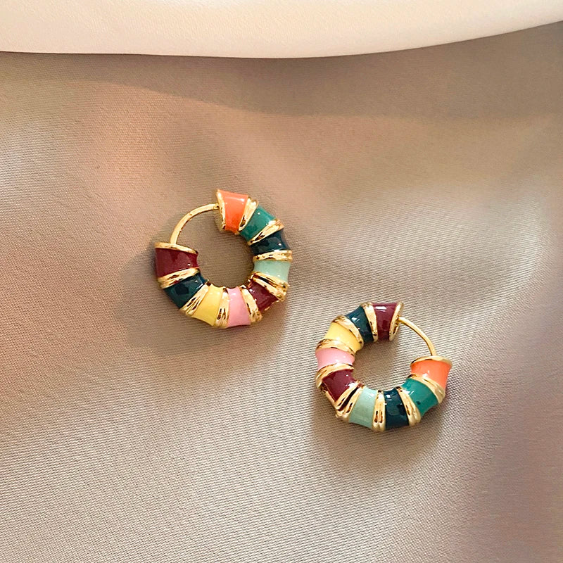 Romantic Retro Enamel Gold Hoop Earrings for Women | Fashion Jewelry