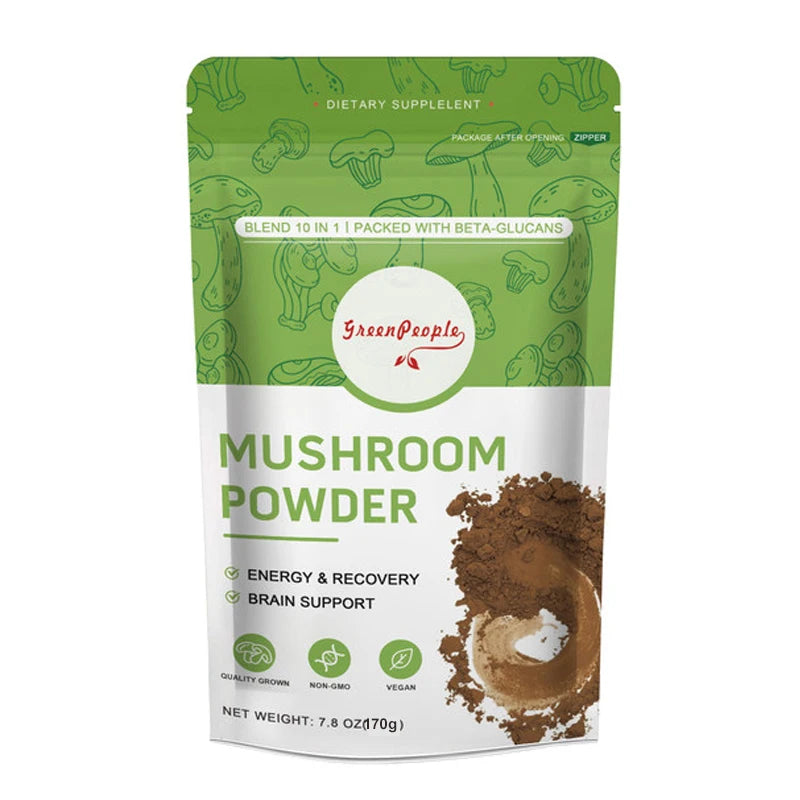 GREENPEOPLE 10-in-1 Mushrooms Lions Mane Supplement  Powder with Reishi Complex for Cognitive Function & Immune Support