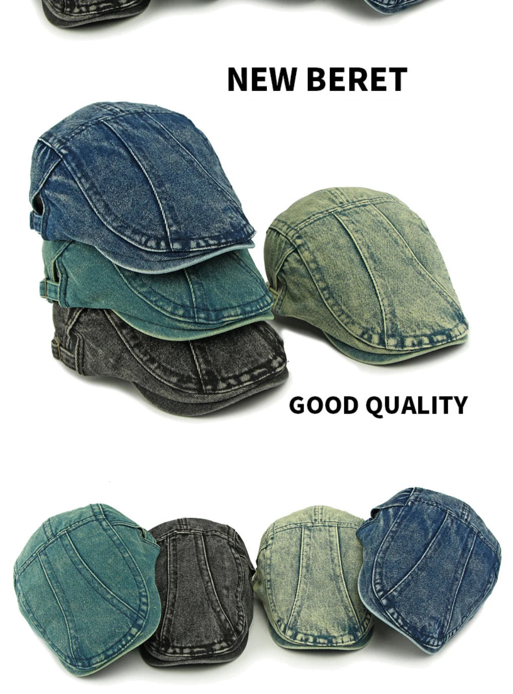 Unisex Adjustable Denim Beret Hat | Stylish Artist Cap