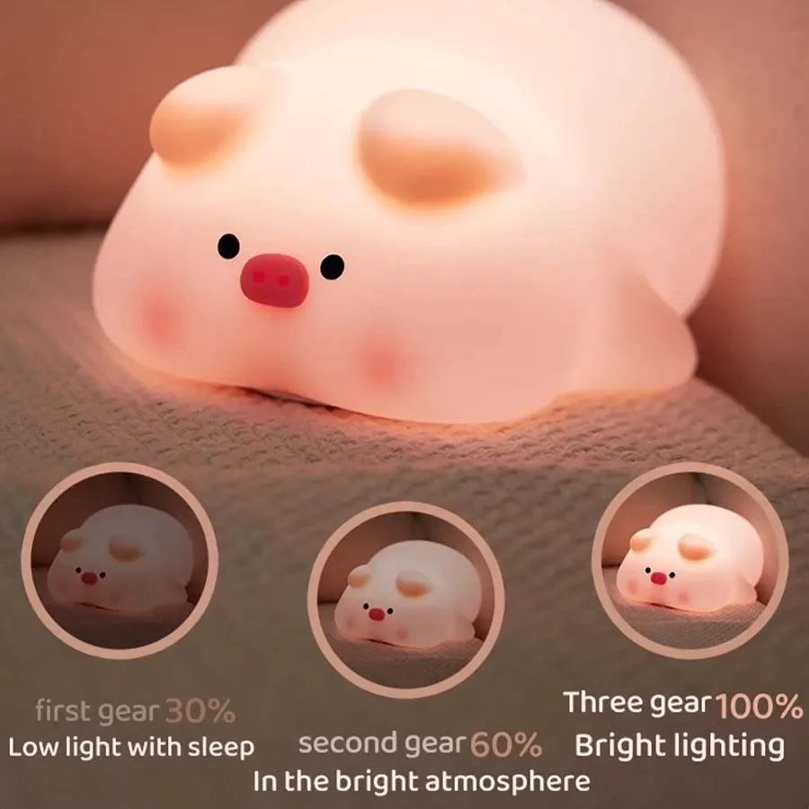Cute Piggy Bunny Night Light | Soft Silicone Lamp for Kids