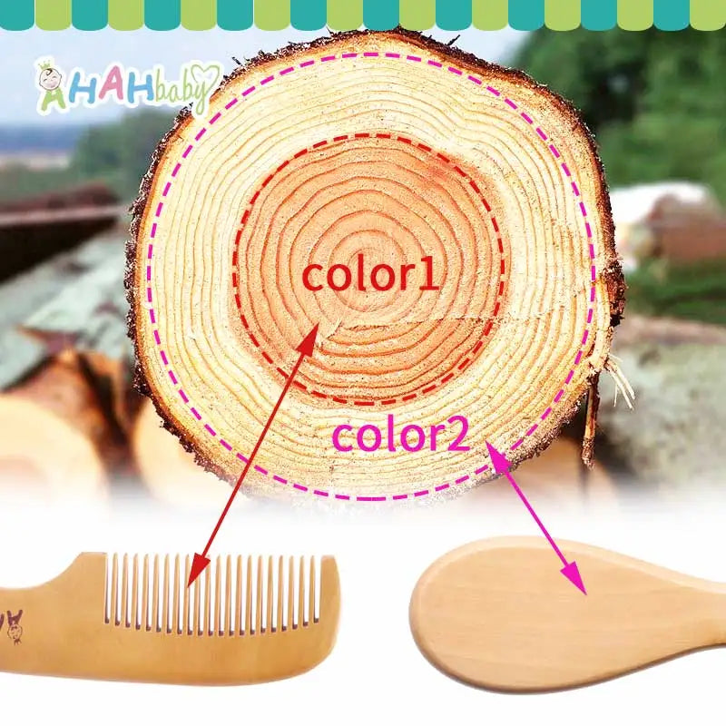 2pcs Baby Hair Brush and Comb Set | Soft Wood Comb for Newborns