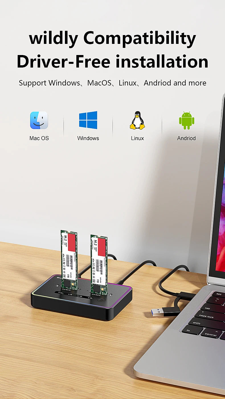 Dual M.2 SATA SSD Docking Station for Offline Cloning