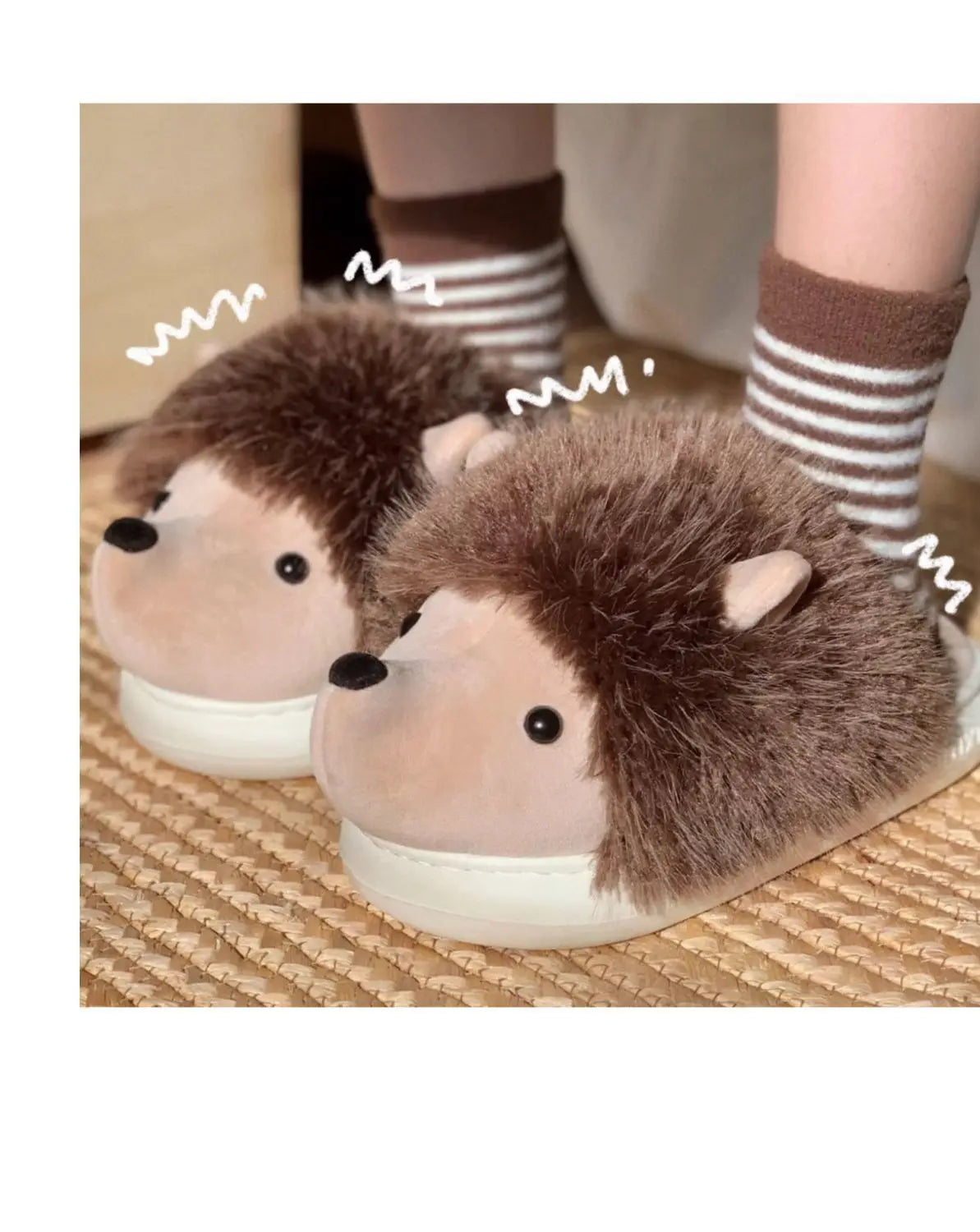 Cute Hedgehog Plush Winter Slippers | Cozy Cotton Home Shoes