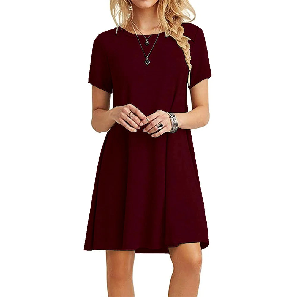 Chic Summer Solid Color Mini Dress | Casual A-Line Style