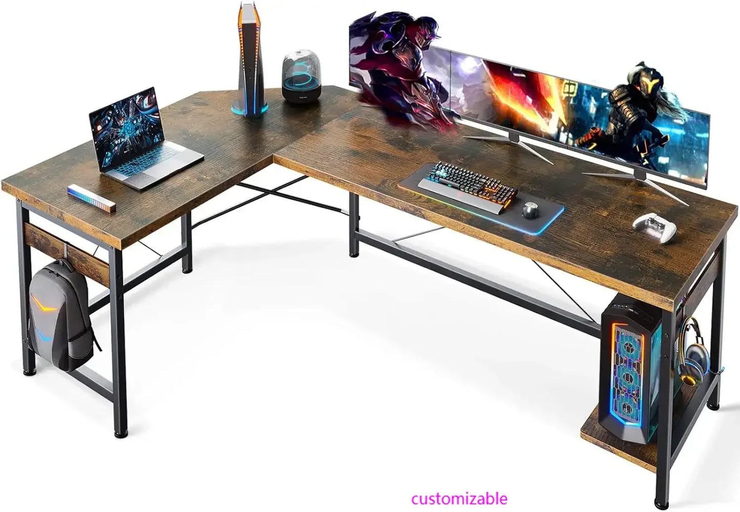 66" L Shaped Gaming Desk | Sturdy Corner Computer Table