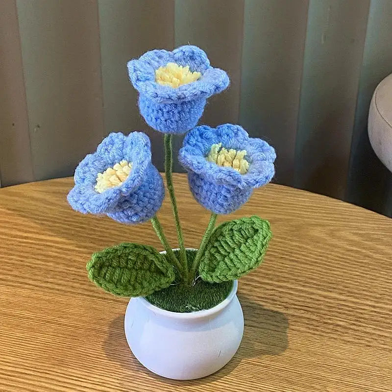 Hand Woven Potted Flower Decoration | Knitted Sunflower Bouquet