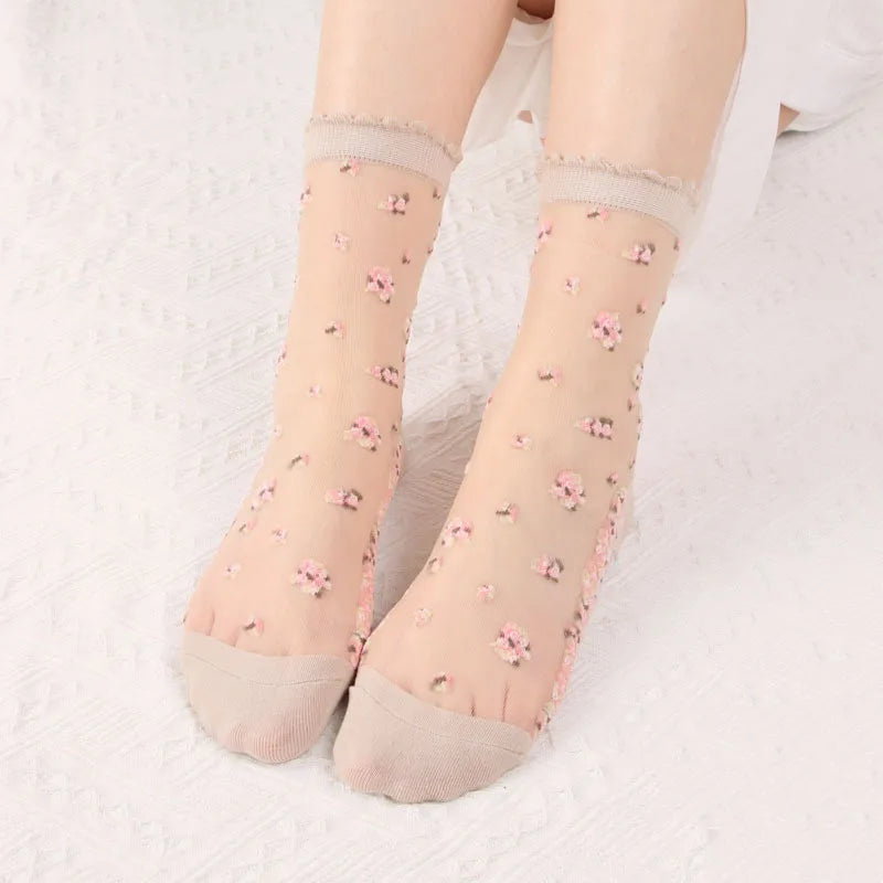 Women's Vintage Retro Flower Embroidery Long Socks | Summer Fashion