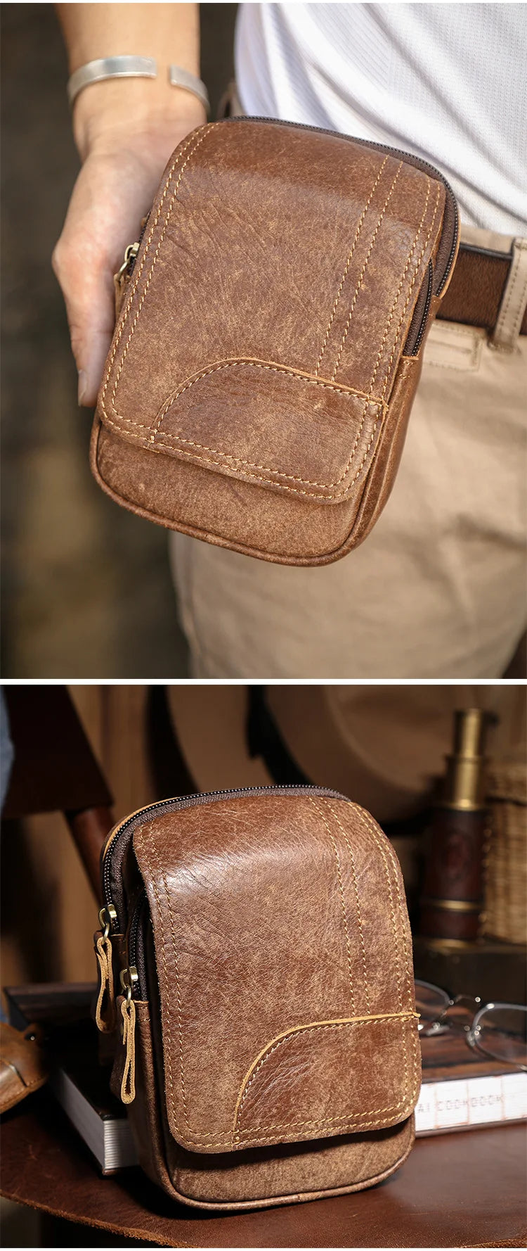 Men's Vintage Leather Waist Bag | Stylish Outdoor Sports Pack