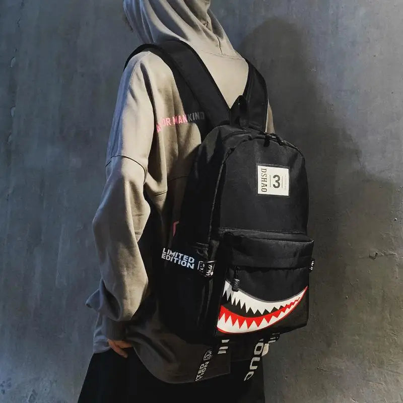 Fashion large back packs for girls boys black wateproof school Backpacks woman shark print travel bags mochilas escolar