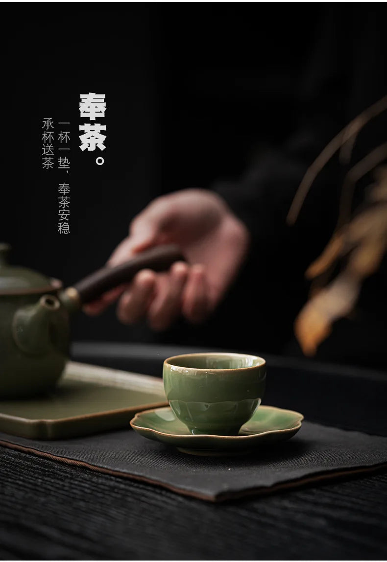 Japanese Ceramic Petal Coaster | Elegant Anti-Scald Teaware Accessory