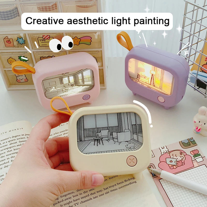 Cute TV Painting Night Light | Rechargeable LED Table Lamp for Kids