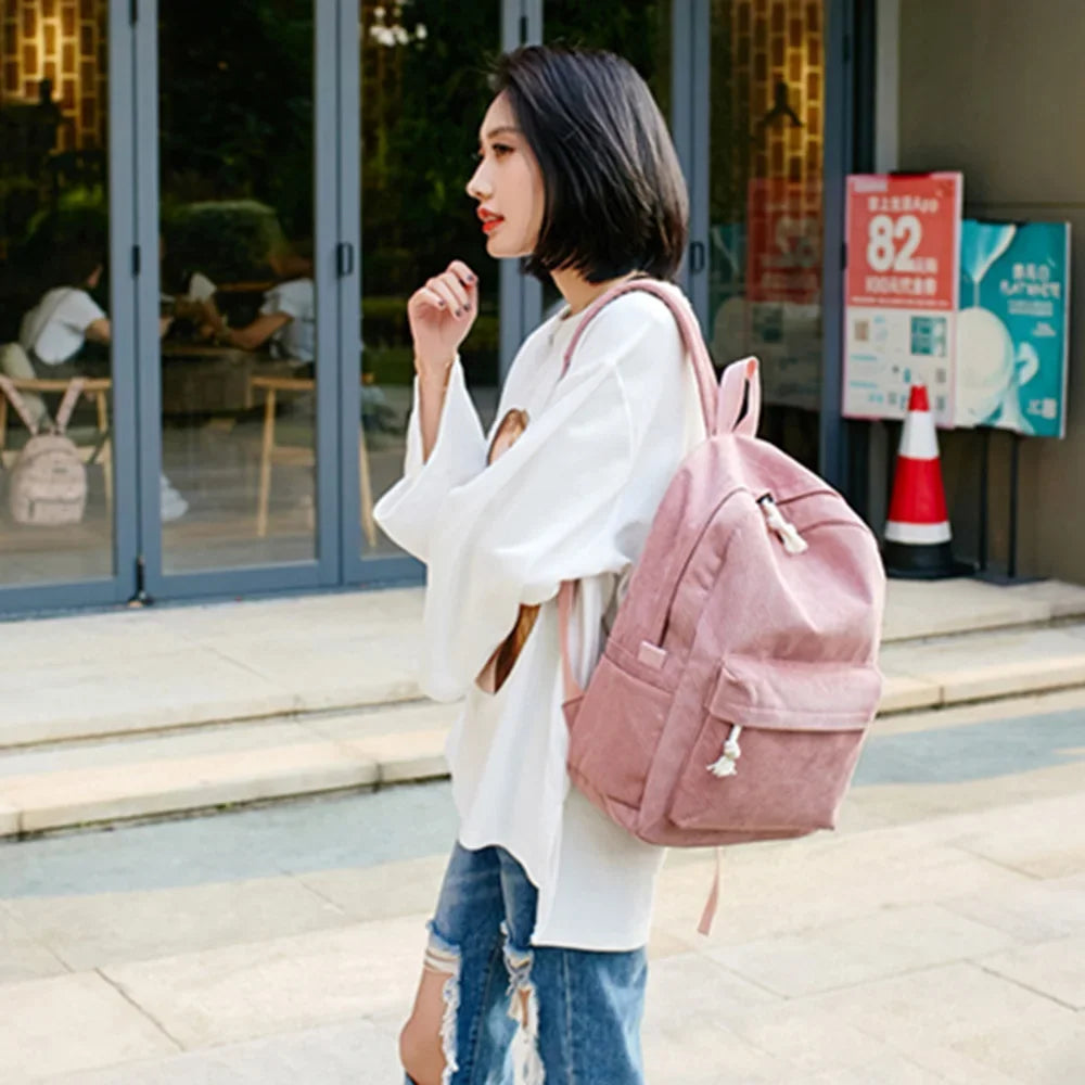Personalized Corduroy Student Backpack | Anti-Theft School Bag for Teens