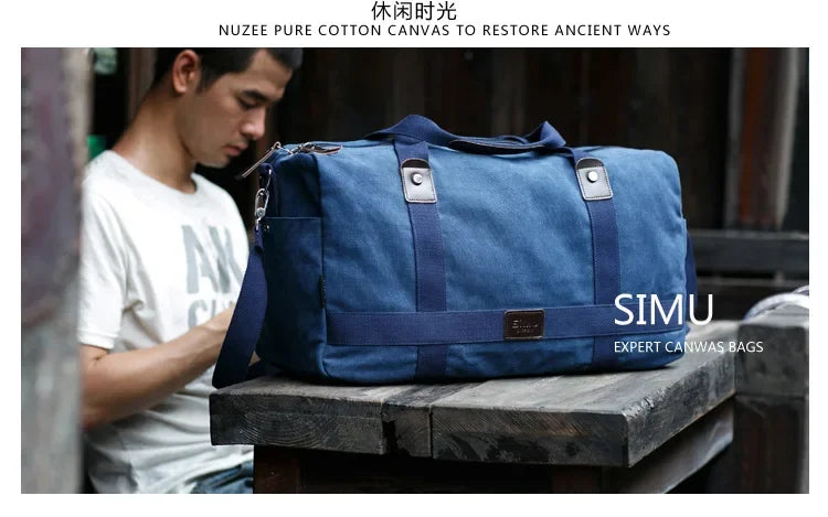 Large Capacity Casual Men's Canvas Travel Handbag | Lightweight Shoulder Bag