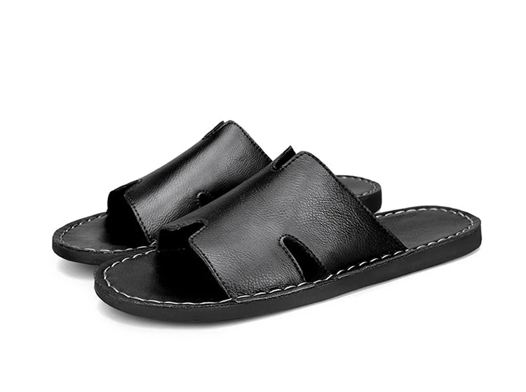 Men's Luxury Leather Slippers | Non-Slip Casual Wear for Summer