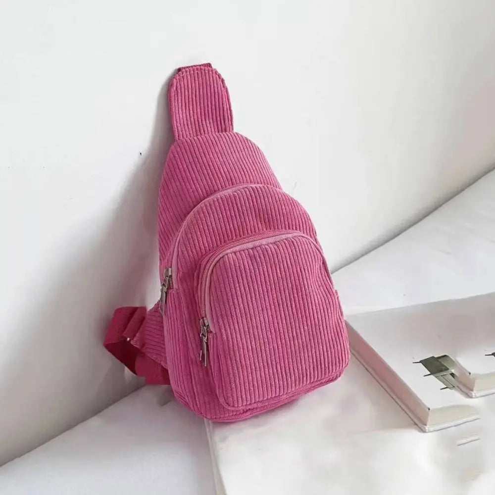 Solid Color Corduroy Chest Bag | Stylish Crossbody Schoolbag