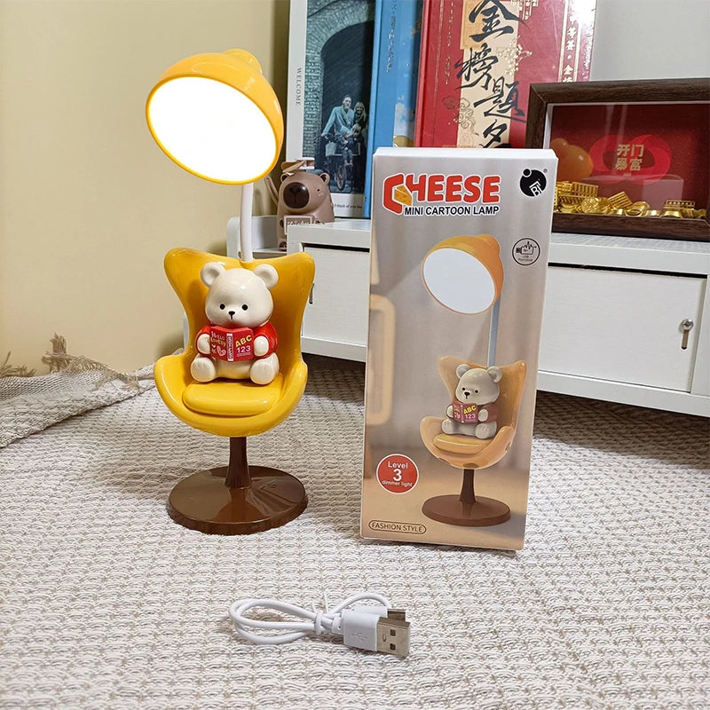 Bonita lámpara de escritorio LED flexible de oso con soporte para teléfono | Iluminación acogedora