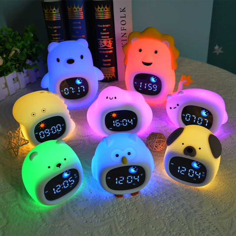 LED Night Light Alarm Clock for Kids | Musical Cat Design