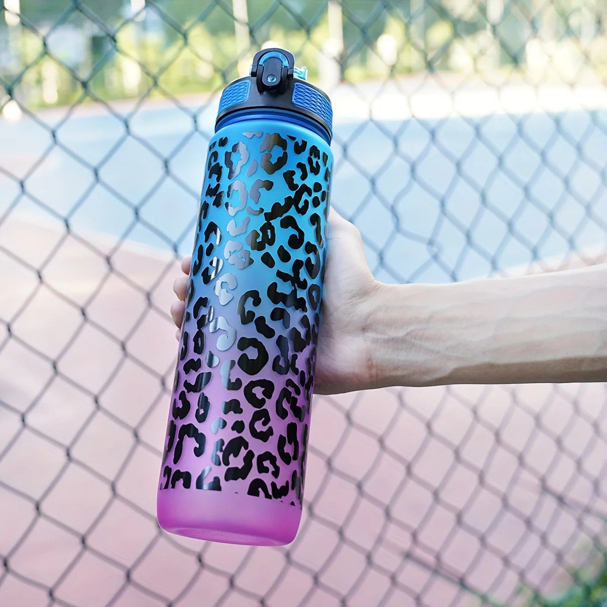 1 Liter Large Capacity Leopard Print Plastic Cup Leak Proof Sports Water Bottle Drink Items Outdoor Travel Portable Gym Bottle
