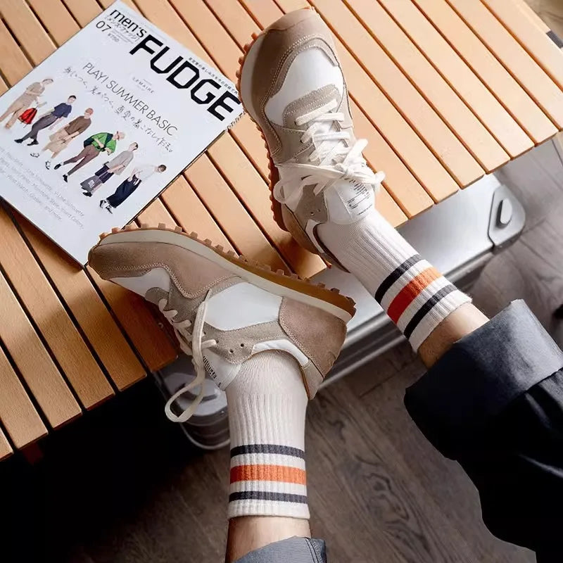Men's Solid Color Striped Mid Tube Socks | Comfort & Style