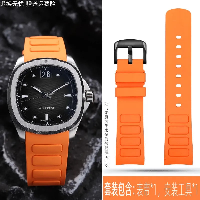 22mm Rubber Watch Strap | Stylish Black/Grey Fluoroelastomer Band