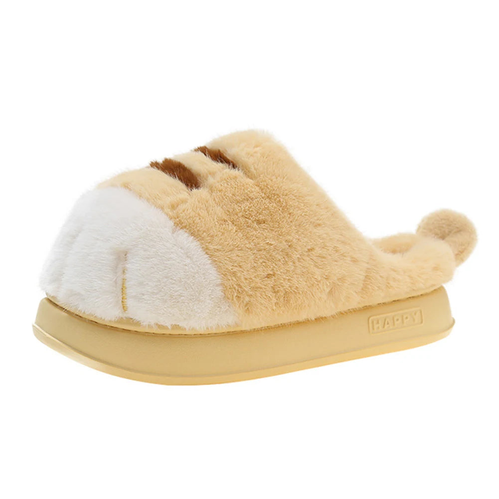 Cute Cat Paw Plush Slippers | Cozy Furry Winter Indoor Shoes