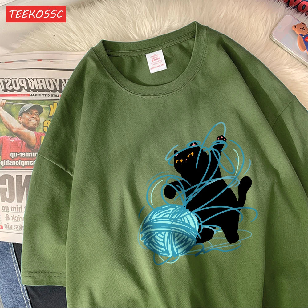 Cute Cartoon Cat Oversized Women's T-Shirt | Summer Casual Style