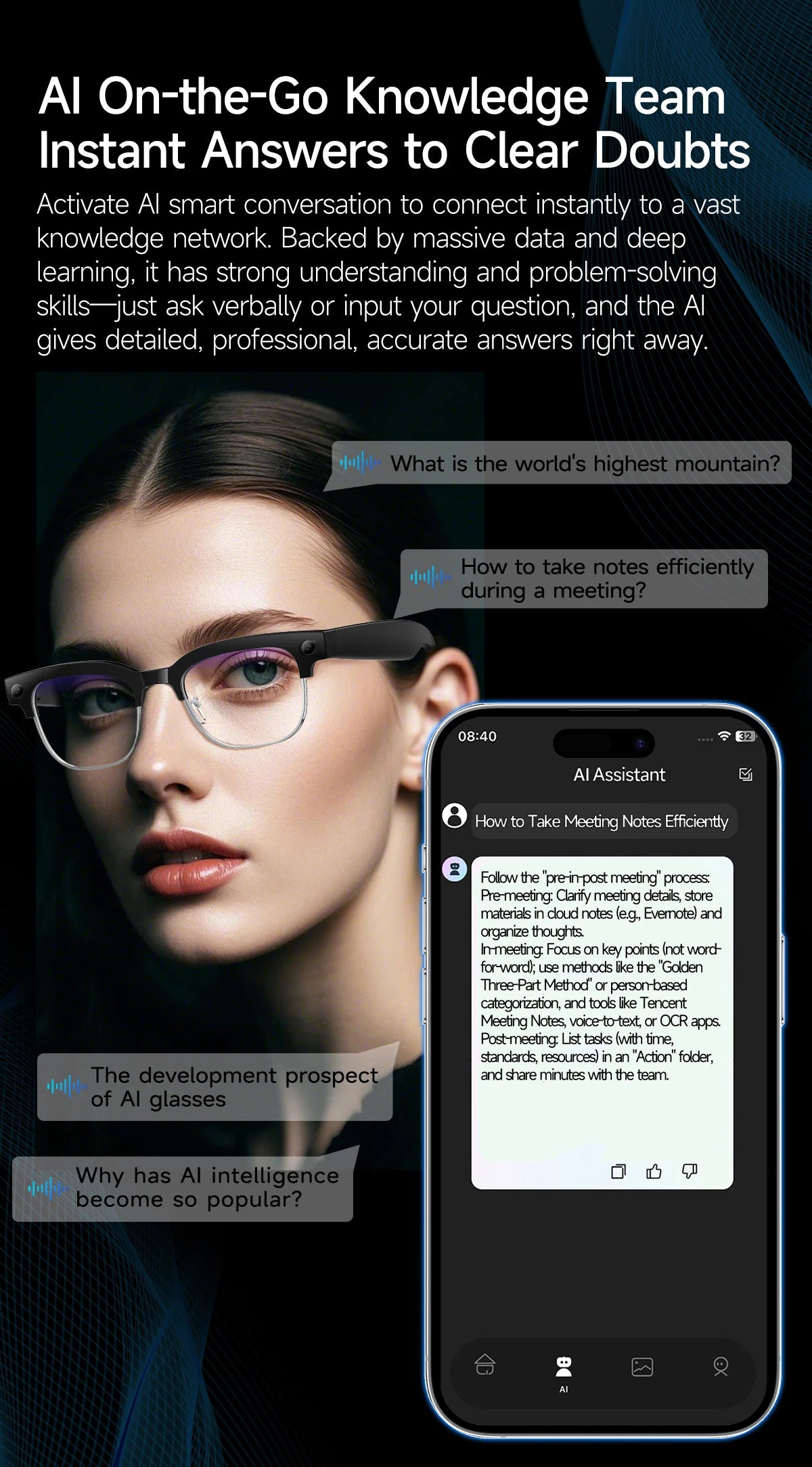 Smart Camera Glasses for Men | Video Recording & AI Features