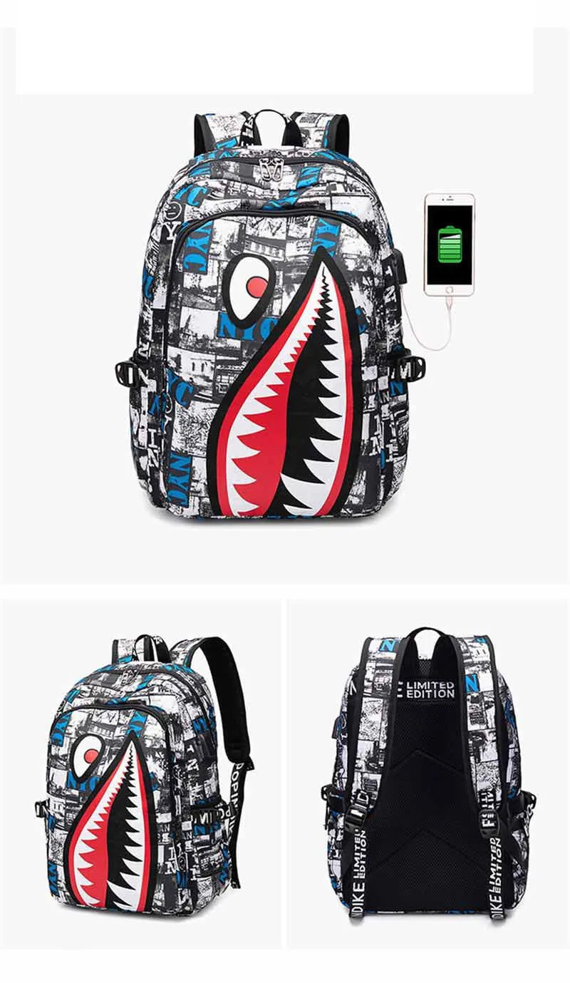 Cartoon Shark Print Backpack | Perfect School Rucksack for Kids