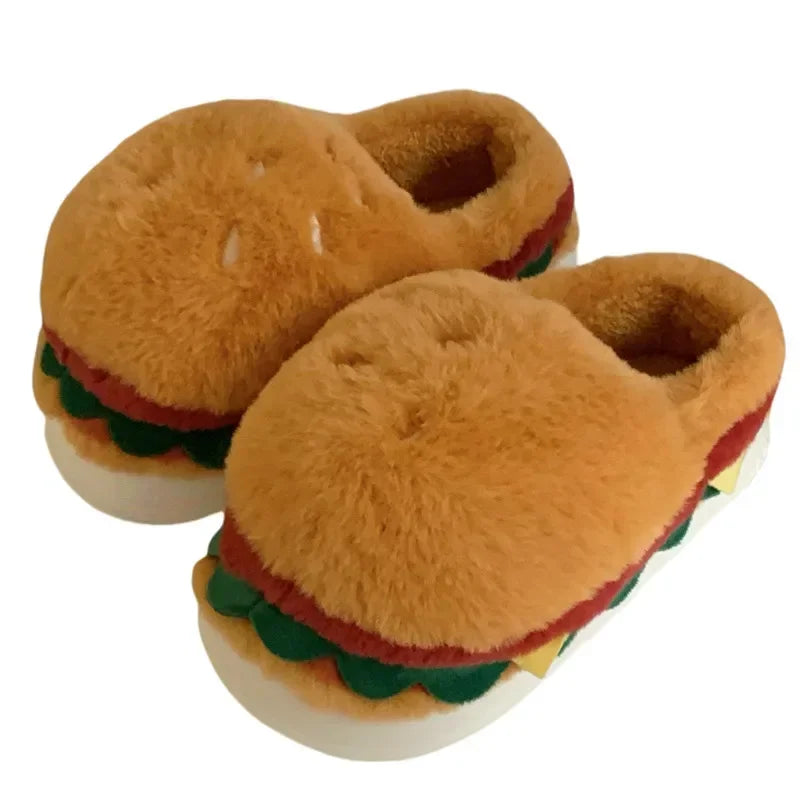 Cute Hamburger Plush Slippers | Warm & Cozy Indoor Footwear