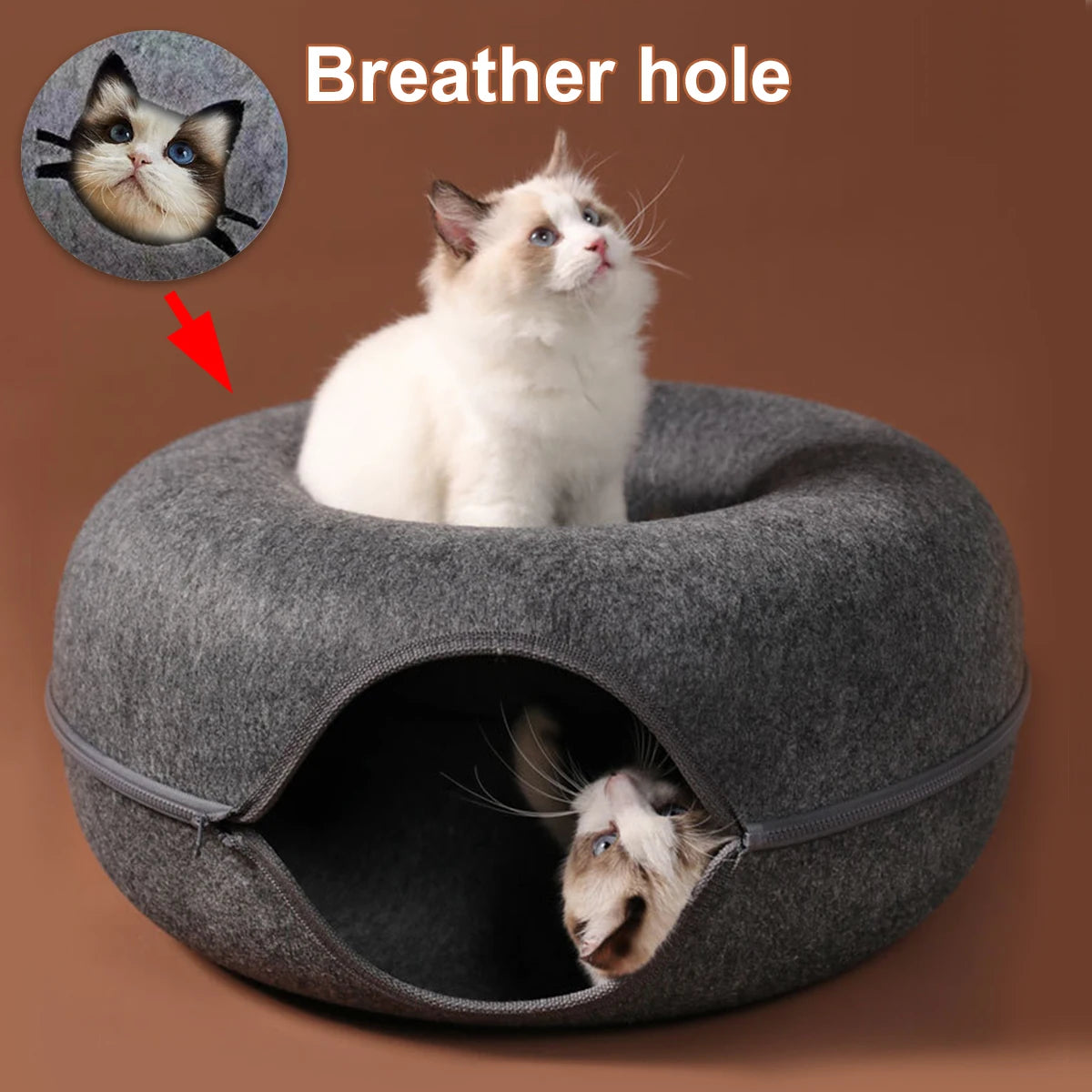 Interactive Round Cat Tunnel Bed | Cozy Felt Cat Toy for Kittens