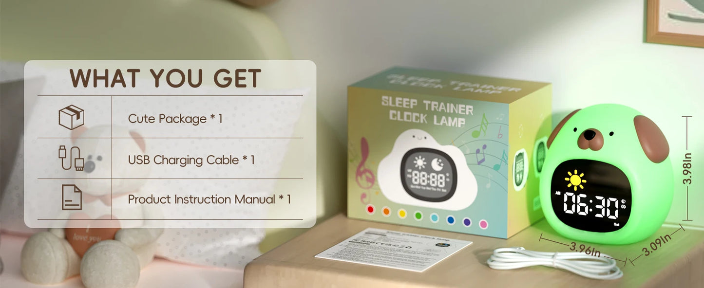 Cute Puppy-Shaped Kids Alarm Clock | Toddler Sleep Training Light