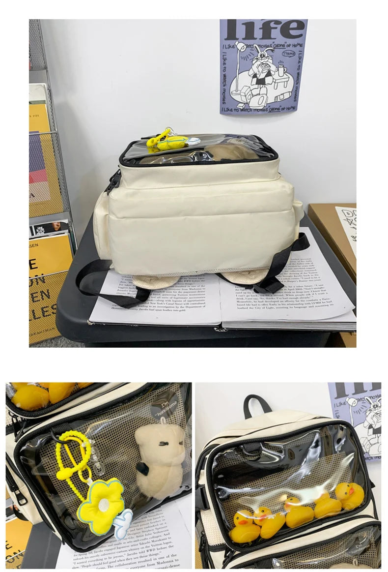 2pcs Transparent Backpack Set | Stylish Clear Casual Rucksack