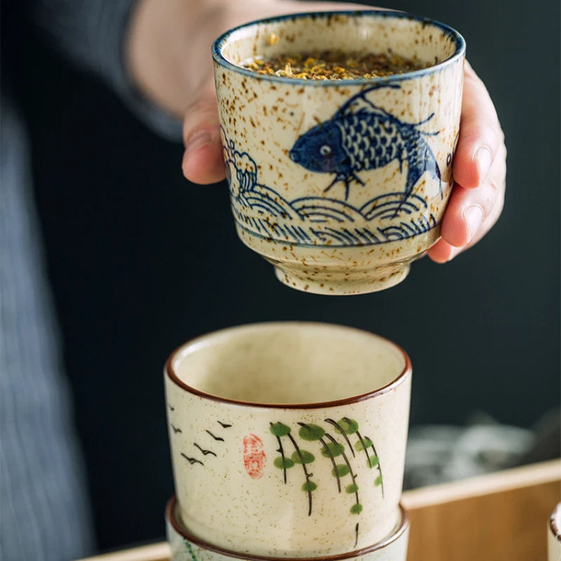 180ml Retro Japanese Ceramic Tea Cups | Hand-Painted Drinkware