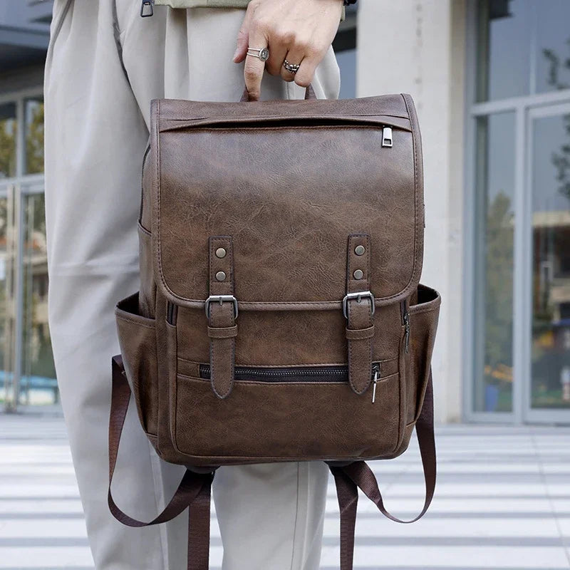 Large Capacity Vintage Men's Backpack | Stylish PU Leather Bag