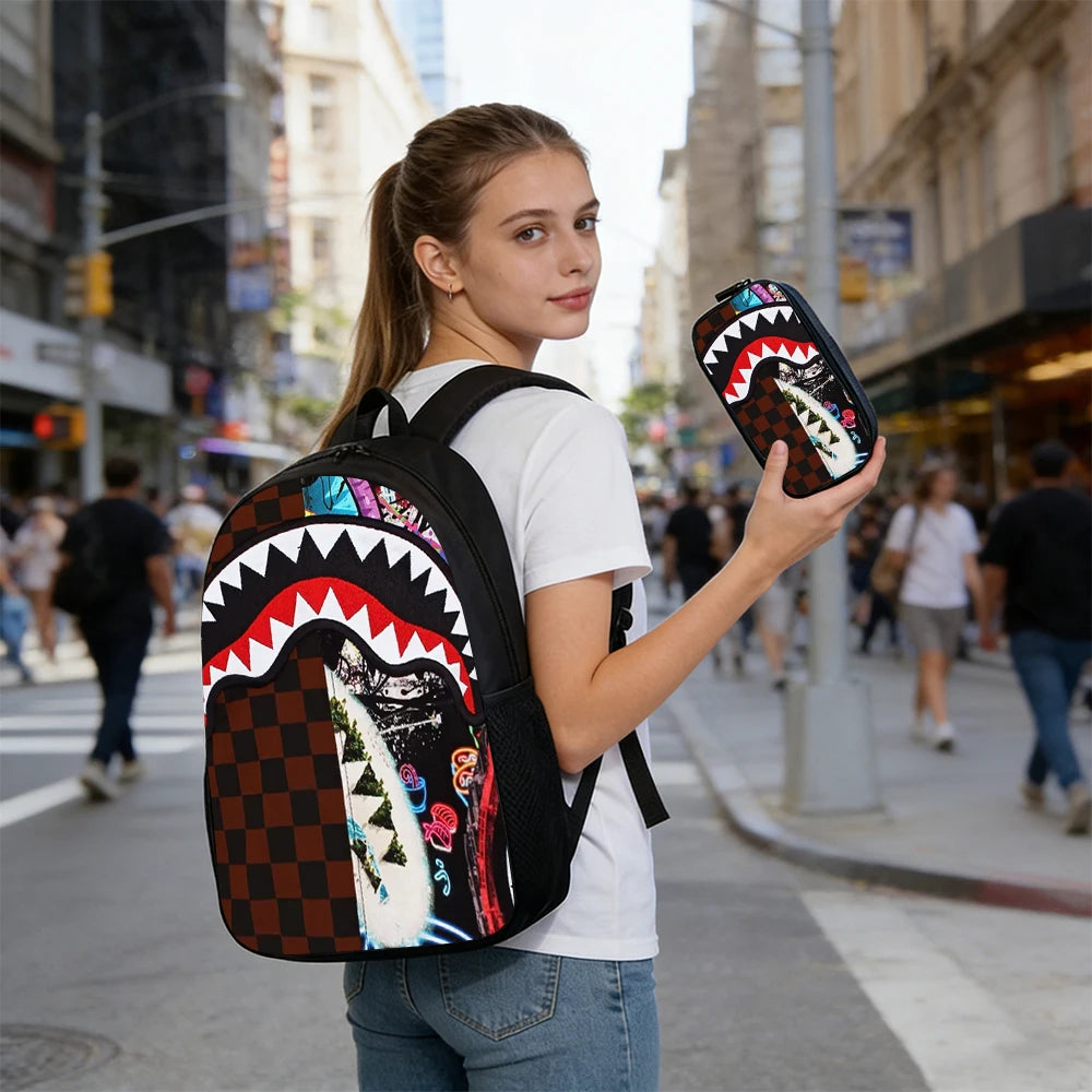 Trendy Shark Graphic Backpack Set | Ideal for School & Adventures