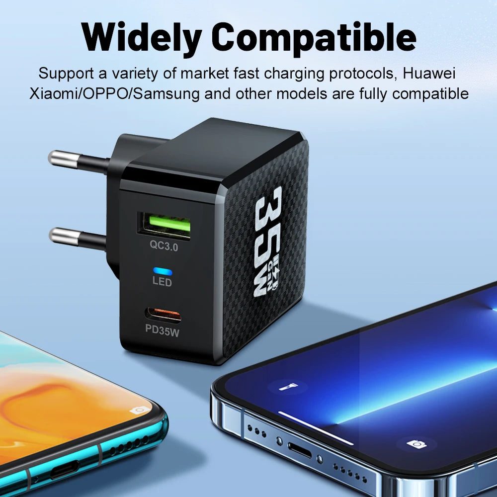 35W GaN Dual Port Fast Charger | USB-C & USB-A Wall Adapter