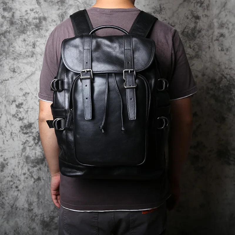 Mochila retro de cuero para hombre | Elegante bolso de viaje y escolar