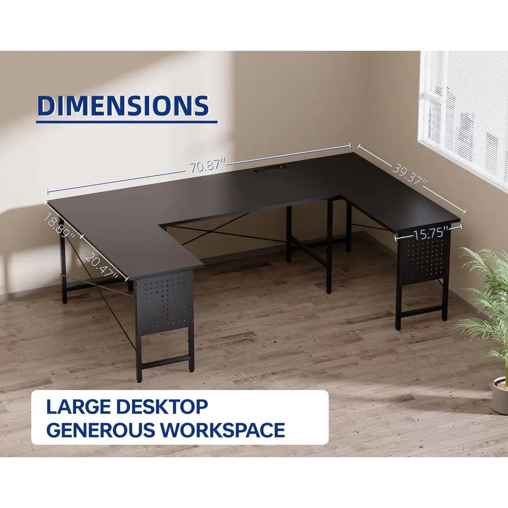 71 Inch Large U Shaped Computer Desk with Power Outlets