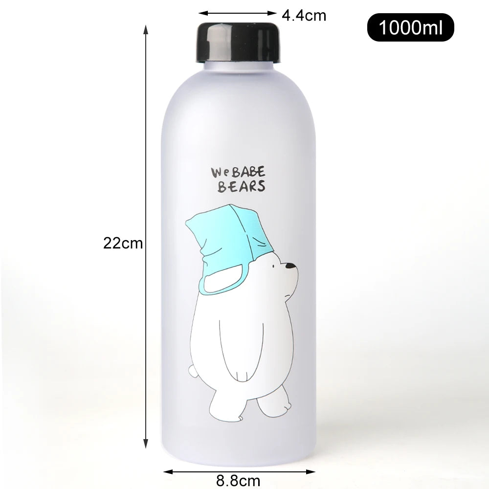 Cute Panda Water Bottle | 1000ml Transparent Frosted Drinkware